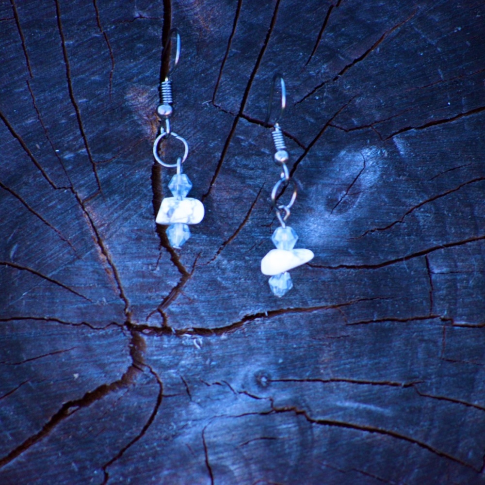Howlite & Clear Quartz Dangle Earrings